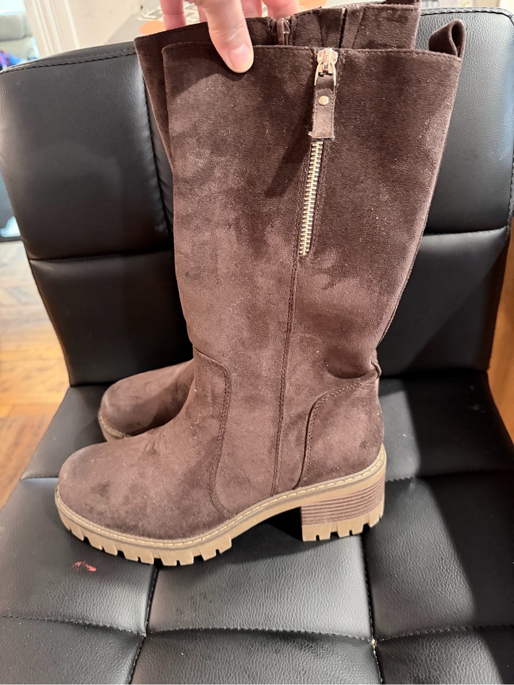 Pierre Dumas Dark Brown Suede Mid-Calf Zip Heeled Boots